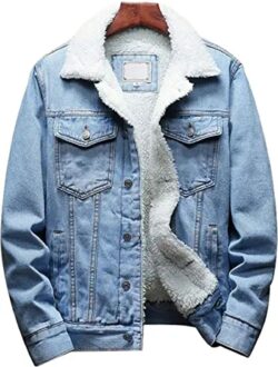 Men's Lapel Sherpa Fleece Lined Thicken Denim Jean Trucker Jacket Coats