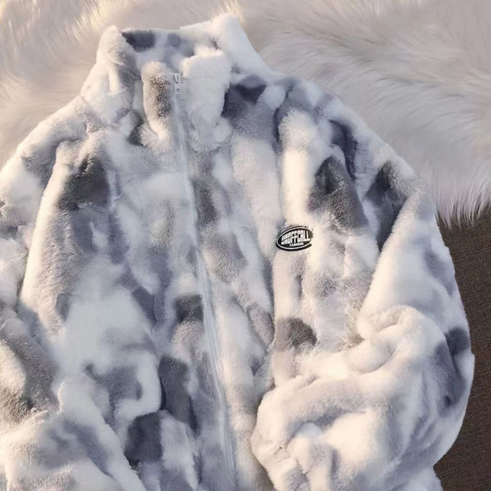 Tie Dye Woman Zipper Jacket Real Rabbit Fur Coat Real Fur Winter Clothes Women Long Sleeve Oversize Tops Streetwear Warm Jacket - Image 14