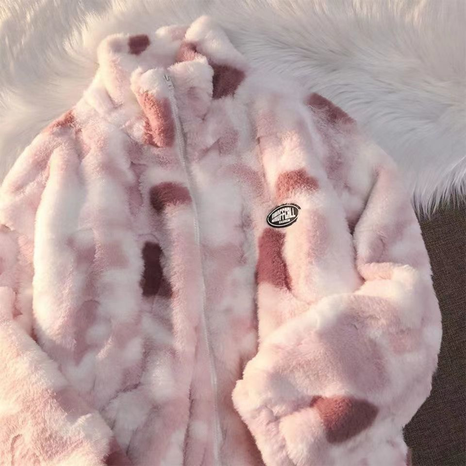 Tie Dye Woman Zipper Jacket Real Rabbit Fur Coat Real Fur Winter Clothes Women Long Sleeve Oversize Tops Streetwear Warm Jacket - Image 15