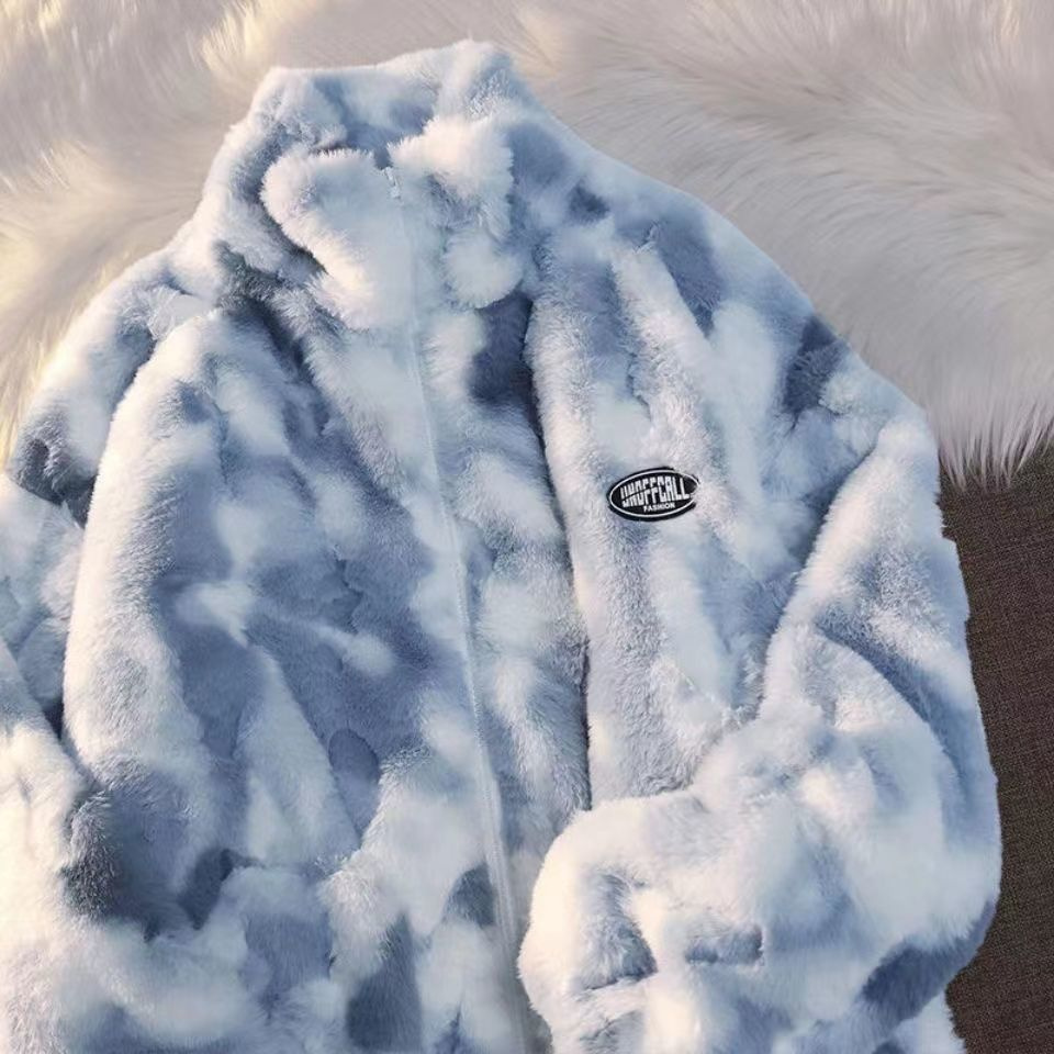 Tie Dye Woman Zipper Jacket Real Rabbit Fur Coat Real Fur Winter Clothes Women Long Sleeve Oversize Tops Streetwear Warm Jacket - Image 6