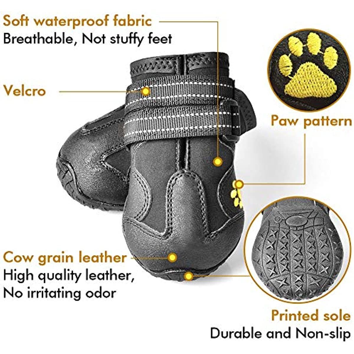 Dog Boots; Waterproof Dog Shoes; Dog Booties with Reflective Rugged Anti-Slip Sole and Skid-Proof; Outdoor Dog Shoes for Medium Dogs 4Pcs - Image 24