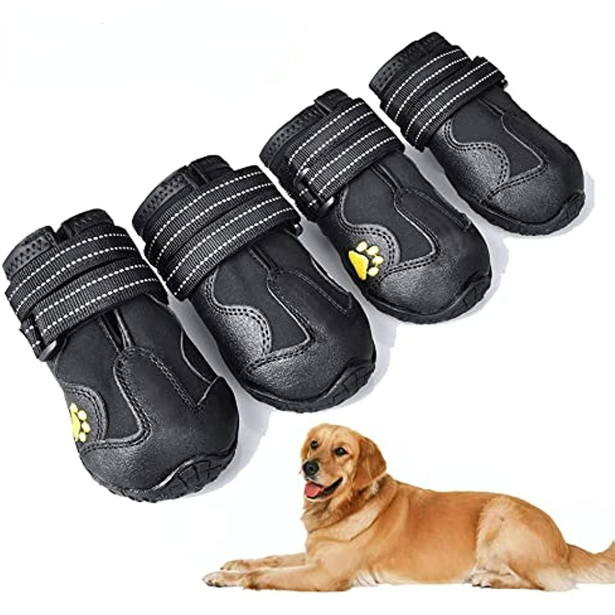 Dog Boots; Waterproof Dog Shoes; Dog Booties with Reflective Rugged Anti-Slip Sole and Skid-Proof; Outdoor Dog Shoes for Medium Dogs 4Pcs - Image 8