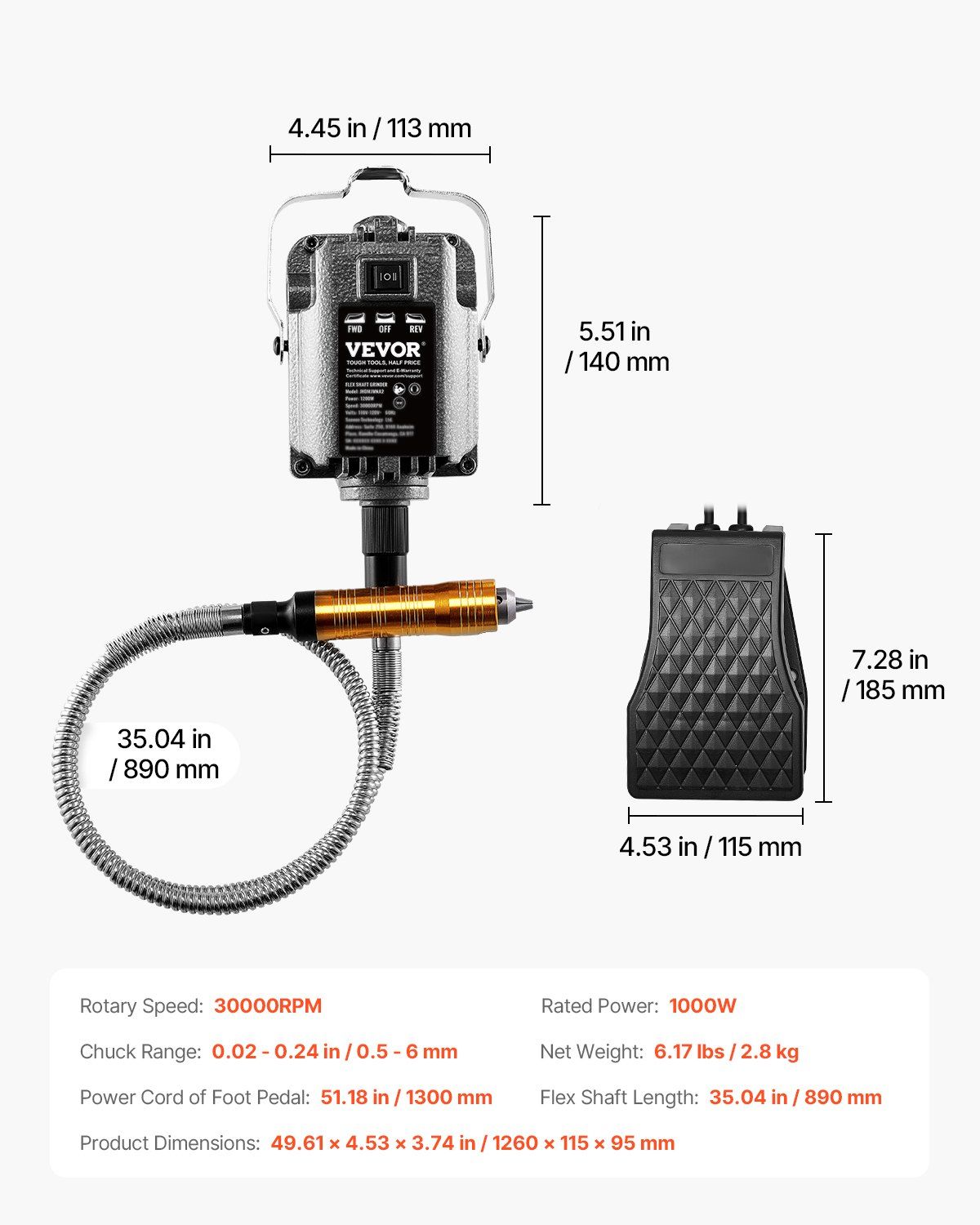 Flex Shaft Grinder 1000W 30000RPM with Foot Pedal & 31PCS Accessories - Image 7