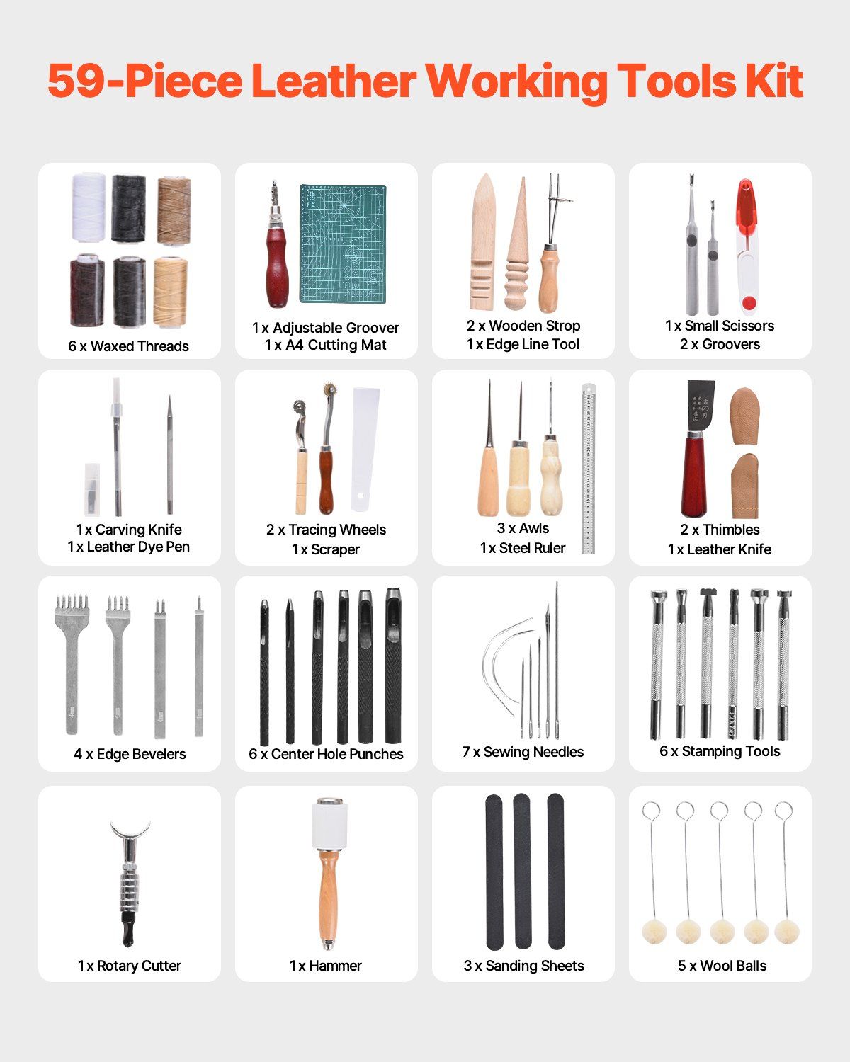 Leather Working Tools Kit 59 PCS Engraving Punching Stamping Sewing Tools - Image 2