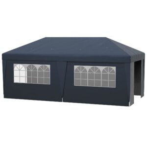 Outsunny Blue Event Shelter Pop Up Canopy Tent 10x19.5ft Sidewalls Adjustable Height Wheeled Bag Convenience
