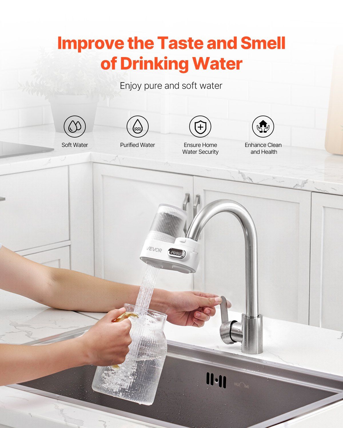 Faucet Mount Water Filter Sink Water Purifier for Kitchen Vertical White - Image 2