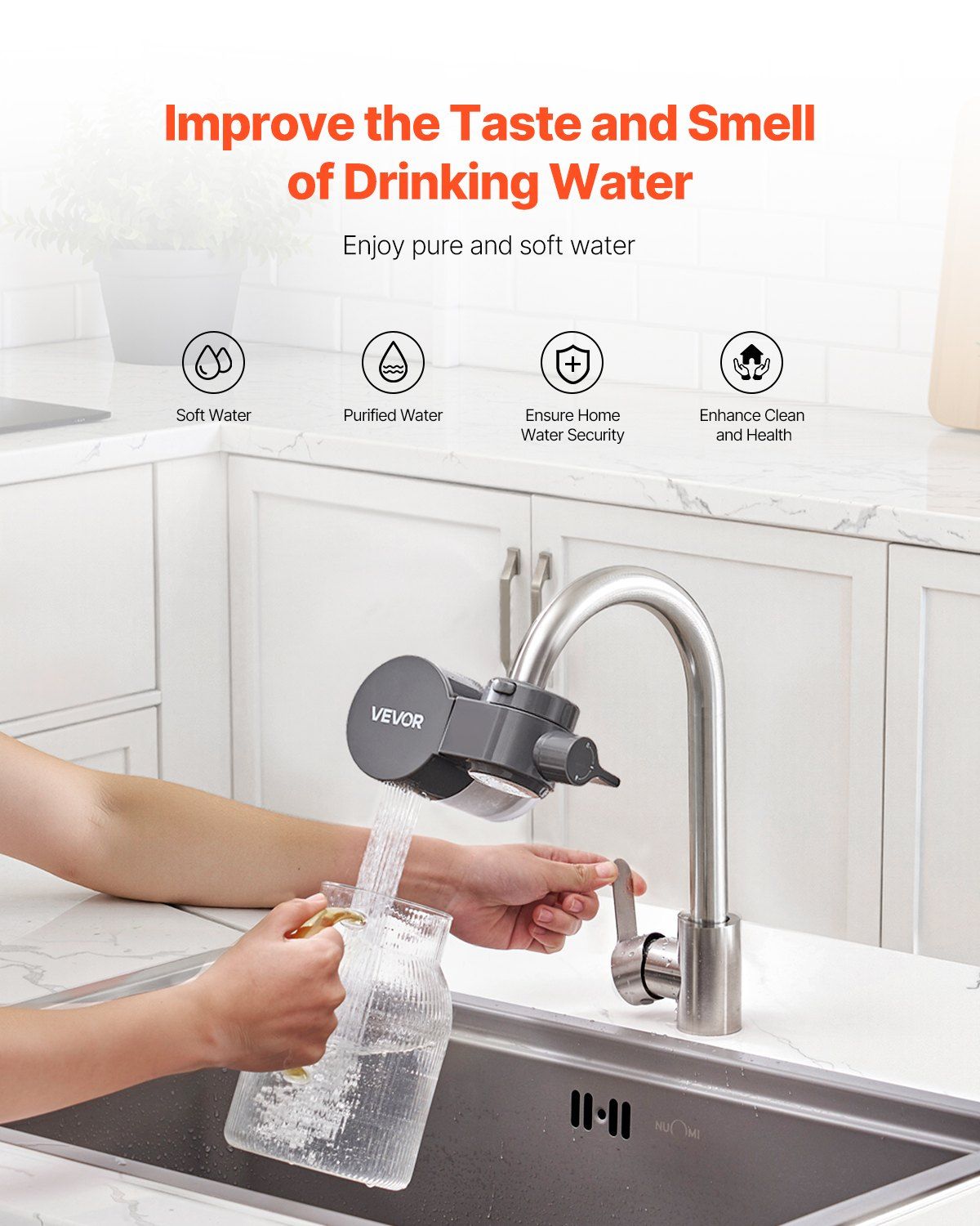 Faucet Mount Water Filter Sink Water Purifier for Kitchen Horizontal Gray - Image 2