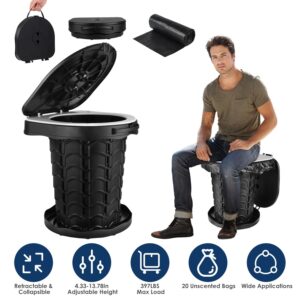 Retractable Portable Toilet Collapsible Portable Potty for Adults Emergency Toilet Kit with Adjustable Height Lid 20 Garage Bags Carry Bag for Camping Travel Hiking GPCT5384