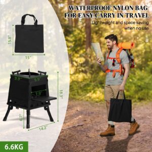 Portable Camping Stove with Detachable Iron Panels Black 27x27x34cm Lightweight Foldable Outdoor Wood Burning Fire Pit for Picnic BBQ Hiking Backpacking Compact Campfire Cooking Heater