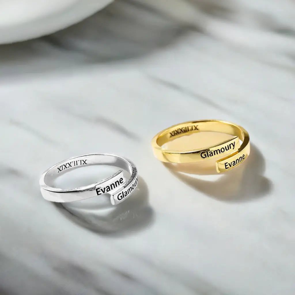 Full Silver 2-Name Ring - sterling silver ring - Image 3