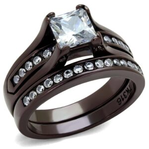 TK0W383DC - IP Dark Brown (IP coffee) Stainless Steel Ring with AAA Grade CZ in Clear