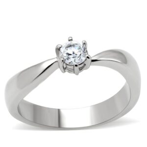 TK201 - High polished (no plating) Stainless Steel Ring with AAA Grade CZ in Clear