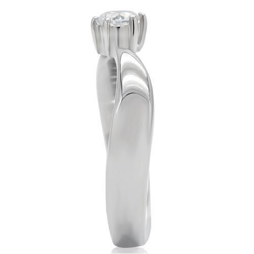 TK201 - High polished (no plating) Stainless Steel Ring with AAA Grade CZ in Clear - Image 11