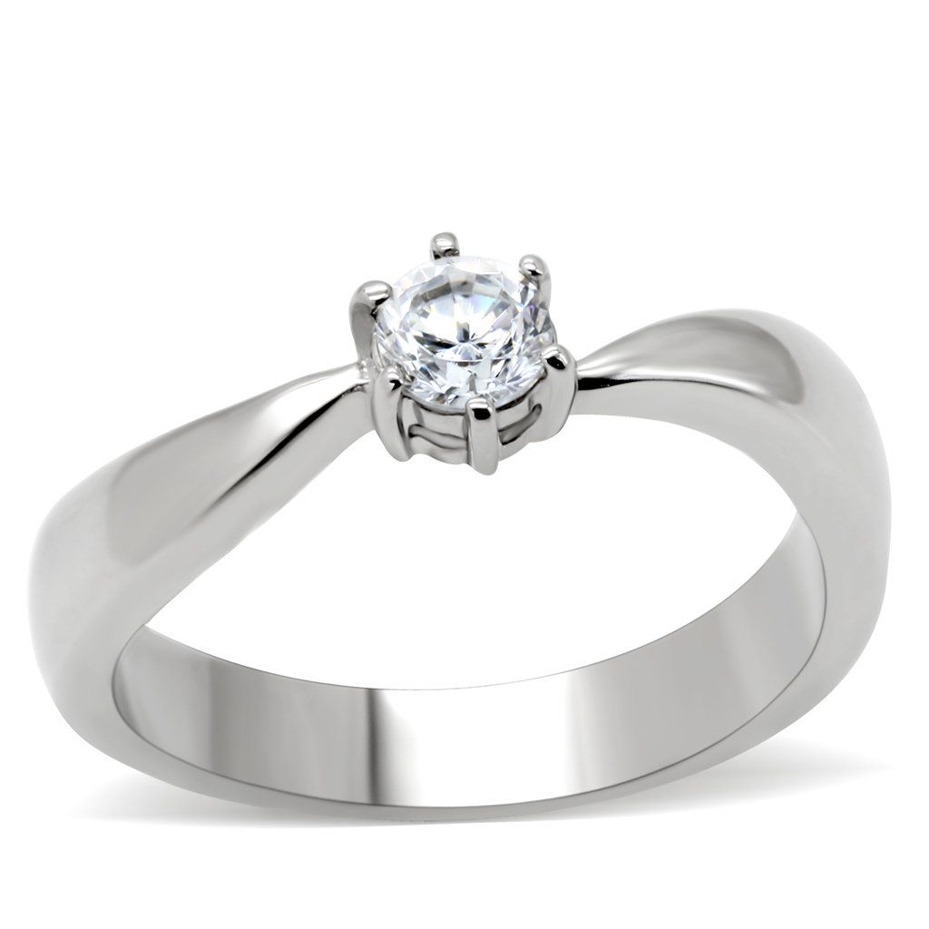 TK201 - High polished (no plating) Stainless Steel Ring with AAA Grade CZ in Clear - Image 4