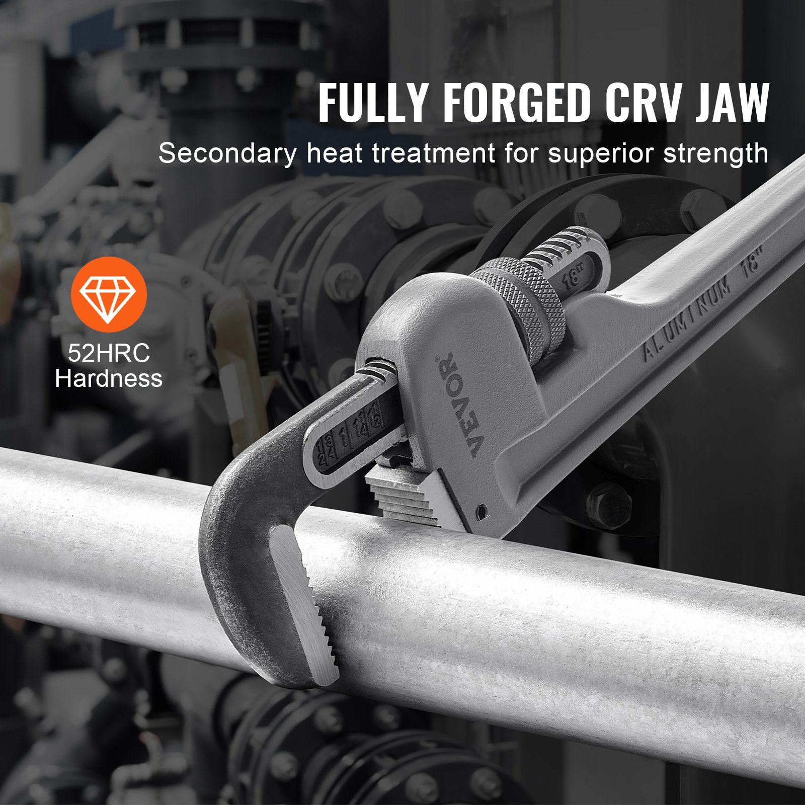 VEVOR 3-Piece Pipe Wrench Set, 10" 14" 18" Aluminum Straight Pipe Wrench, Adjustable Plumbing Wrench, with High Strength Jaw and Ergonomic Handle, Hangable Design, for Water Pipes, Automotive Repairs - Image 4