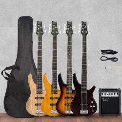 [Do Not Sell on Amazon]Glarry GIB 5 String Full Size Electric Bass Guitar SS Pickups and Amp Kit for The Experienced Player Sunset Color