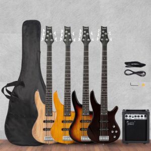 [Do Not Sell on Amazon]Glarry GIB 5 String Full Size Electric Bass Guitar SS Pickups and Amp Kit for The Experienced Player Sunset Color