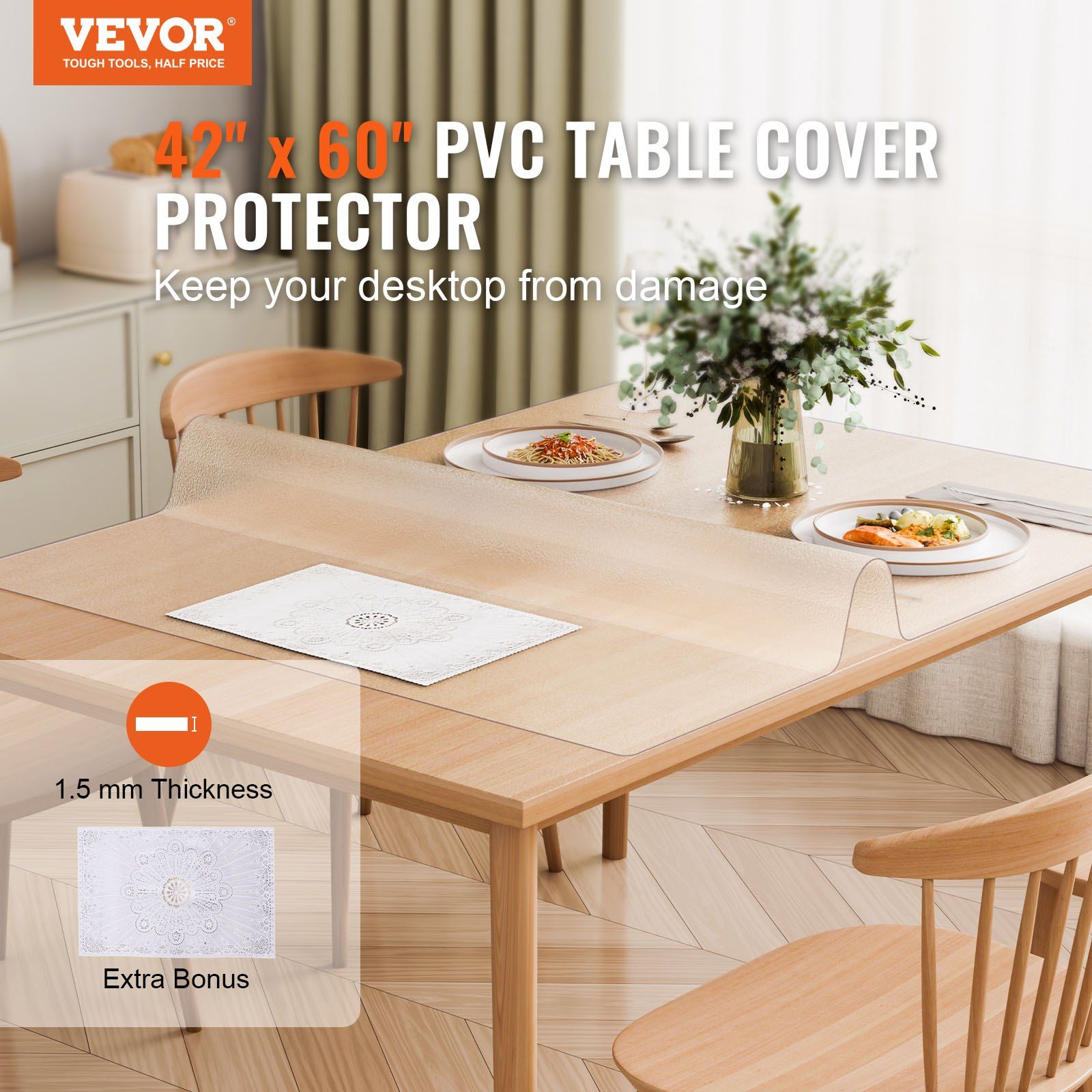 VEVOR PVC Table Protector 42x60 Inch Frosted Plastic Desk Protector 1.5mm Thick - Image 2