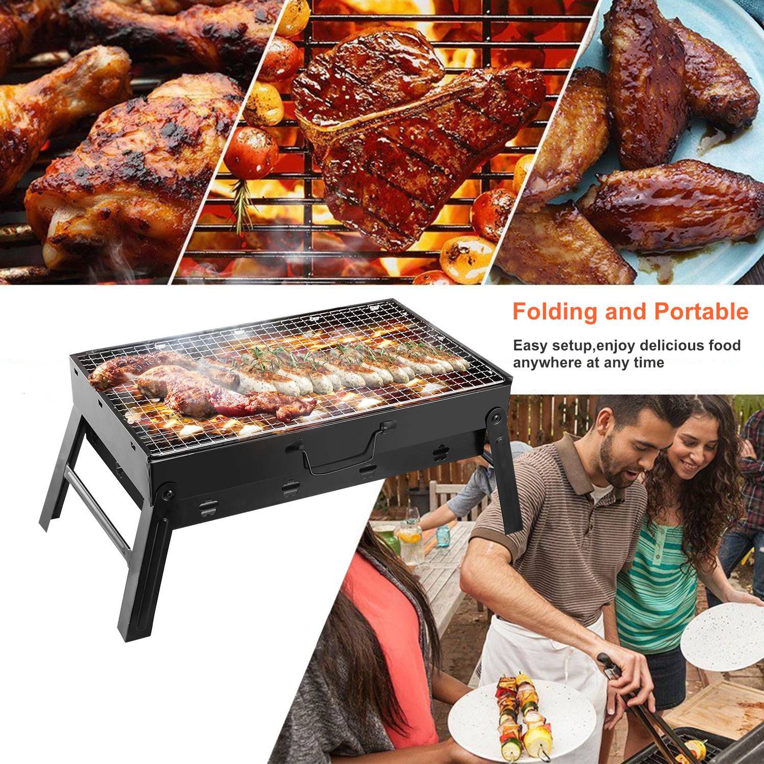 Portable Charcoal Grill Stainless Steel Winter Outdoor Folding BBQ Tabletop Barbecue Grill Tools - Image 3