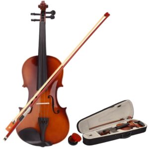 4/4 Full Size Acoustic Violin Set for Beginners with Case Bow Rosin Natural Color Basswood Body Blacked Wood Fittings