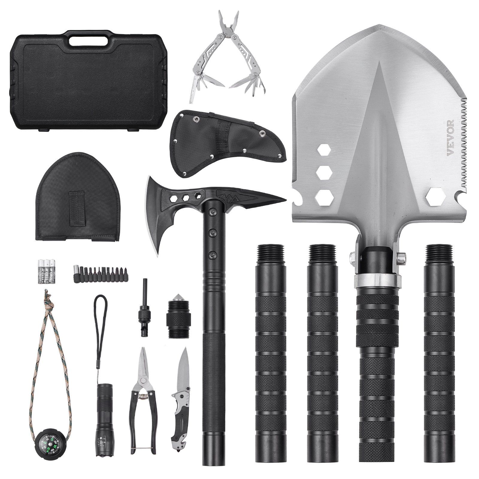 Survival Shovel Survival Axe 28-in-1 Camping Folding Shovels with Hatchet