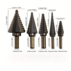 Baked Yellow Titanium Step Drills â€“ 5pc Multi-Size Hole Enlarger Set for Clean, Burr-Free Cutting in Sheet Metal & Wood