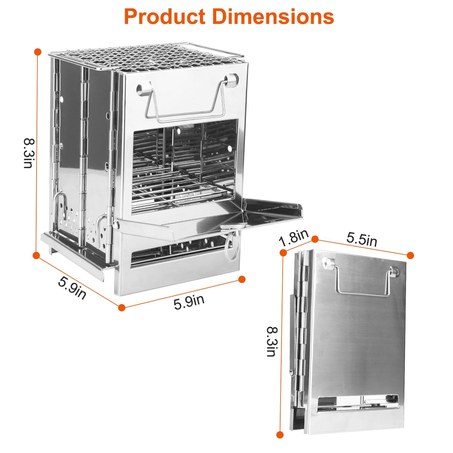 Foldable Camping Wood Burning Stove with Grill, Camp Stove Collapsible Backpacking Survival Stove Stainless Steel Campfire Stove for Outdoor Cooking Picnic Hiking BBQ (Sliver-Large) - Image 4